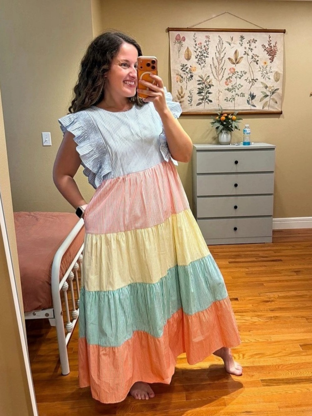Tuckernuck Entro Striped Ruffle Sleeve Maxi Dress Size Medium